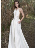 Ivory Lace Satin Transparent Back Wedding Dress